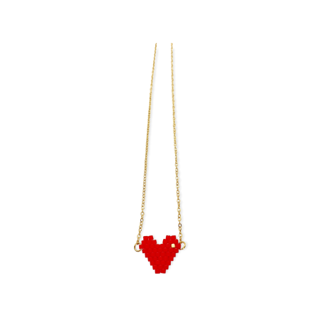 necklace steel with red heart1
